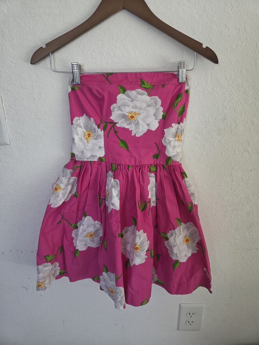 Abercrombie & Fitch Floral Strapless Mini Dress Womens Medium Pink White Peony